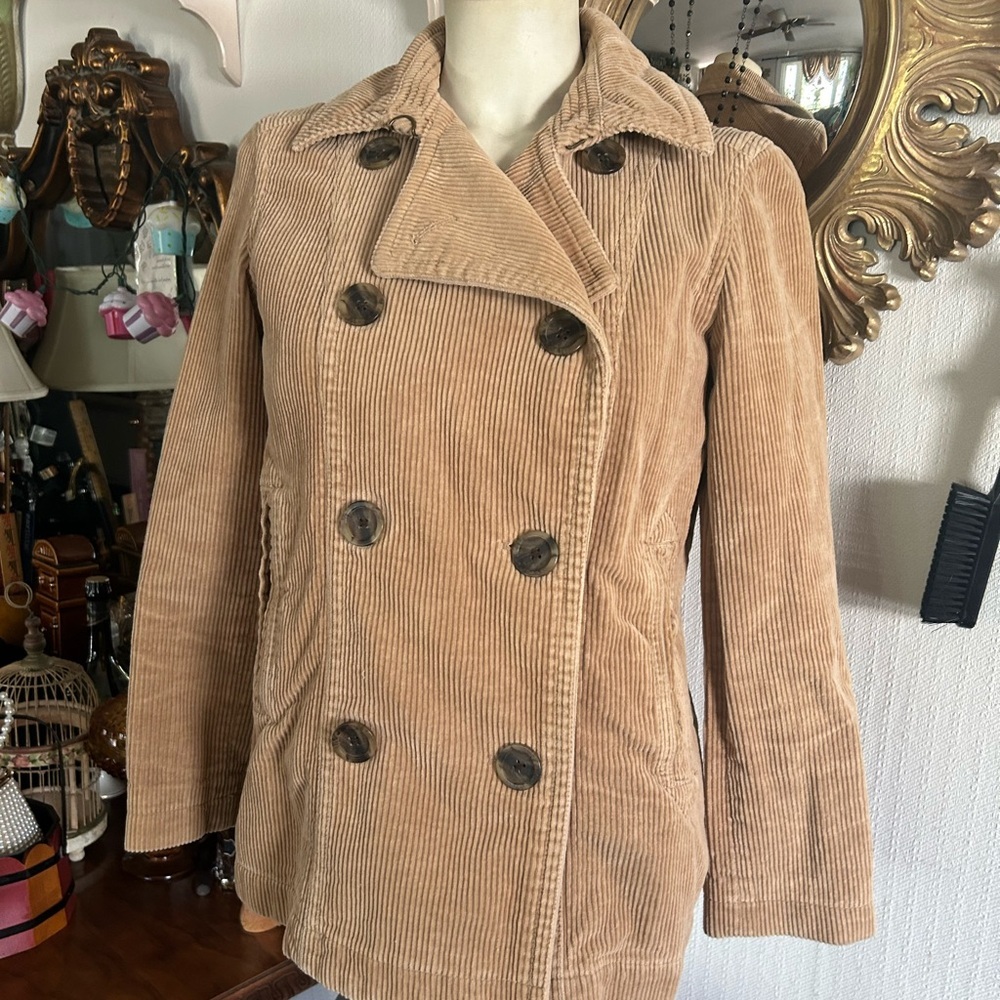 Tan Corduroy Pea Coat Double Breasted Jacket